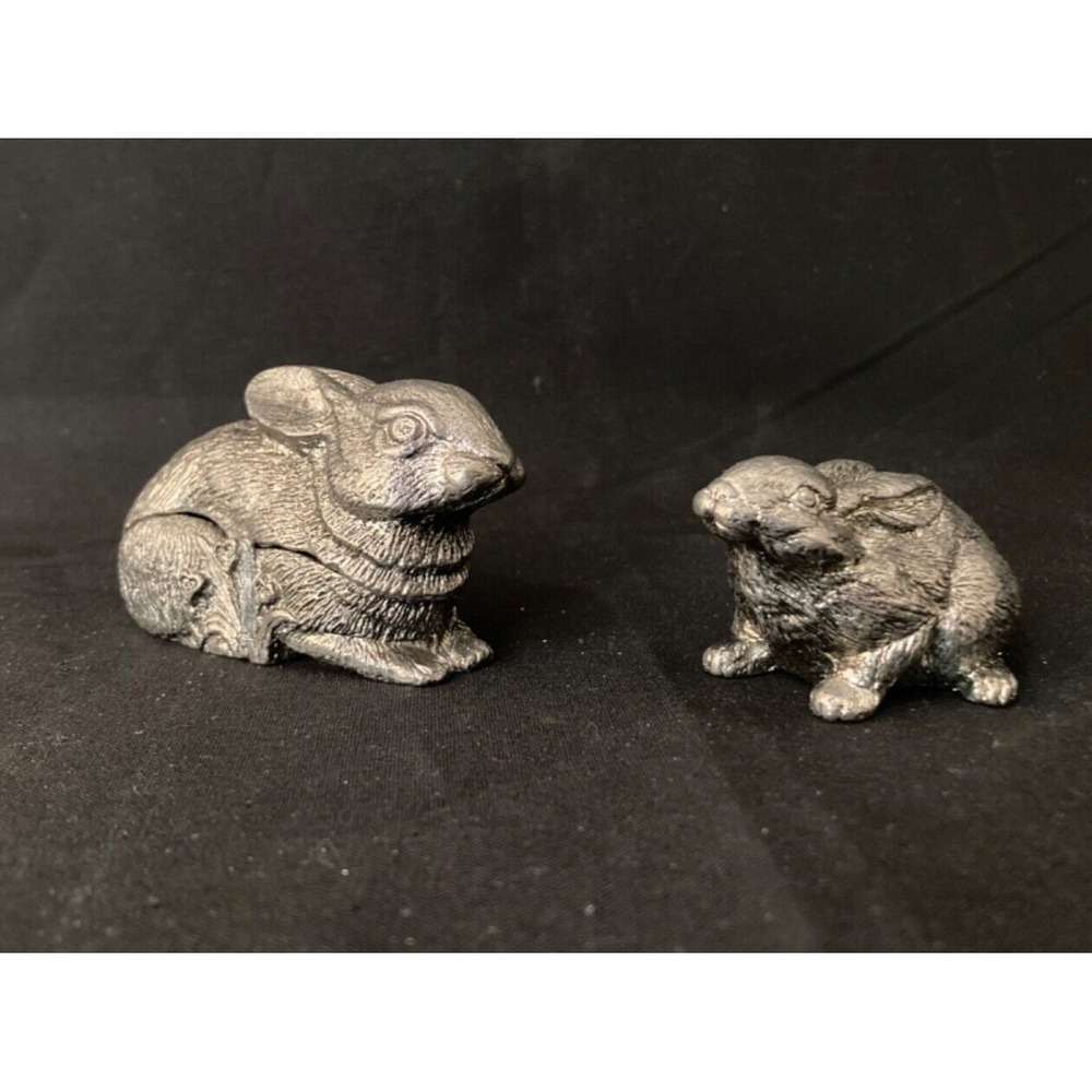 Vintage Metzke Pewter Rabbits Trinket Box Figurines (set of 2)
